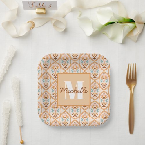 Summer Retro Garden  Monogram Paper Plates