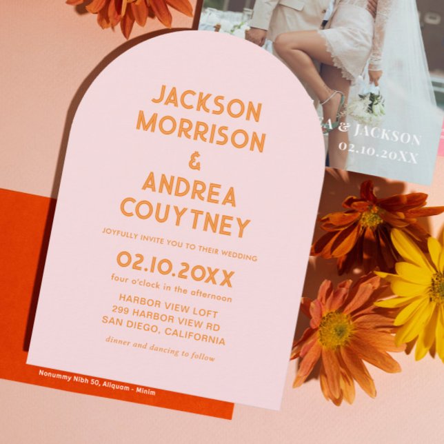 Summer Retro Pink and Orange Wedding Invitation (Creator Uploaded)