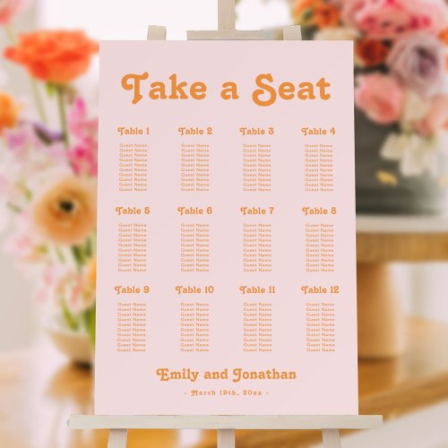 Summer Retro Pink and Orange Wedding Seating Chart Foam Board