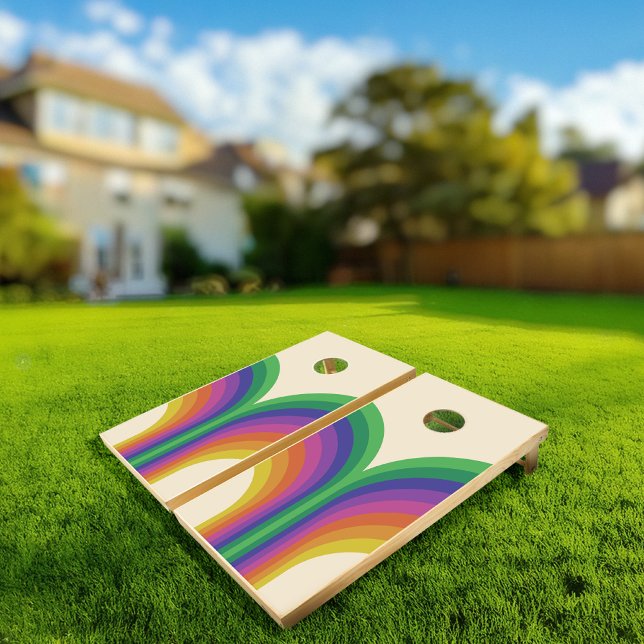 Summer Retro Rainbow Stripes Cornhole Set (Creator Uploaded)