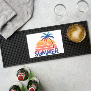 Summer retro sunset palm tree bar mat 