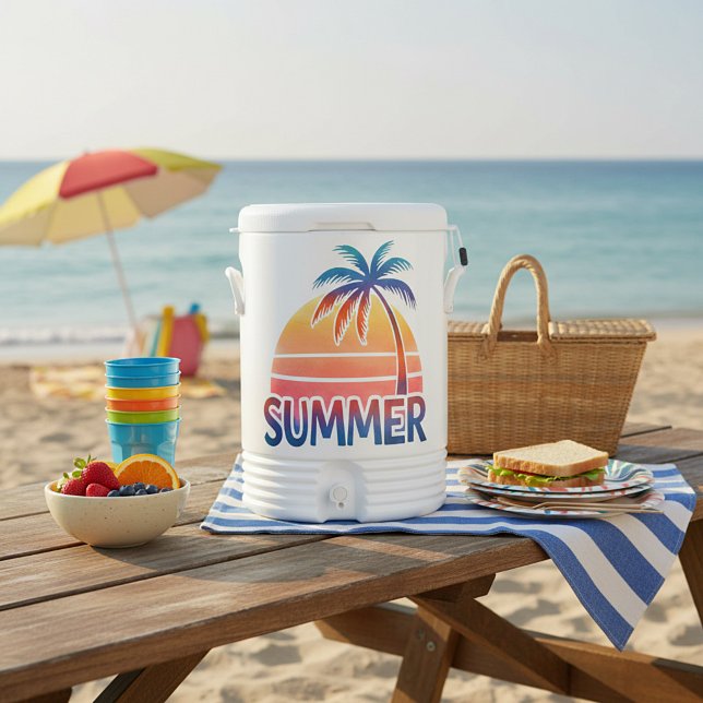 Summer retro sunset palm tree beverage cooler (Creator Uploaded)