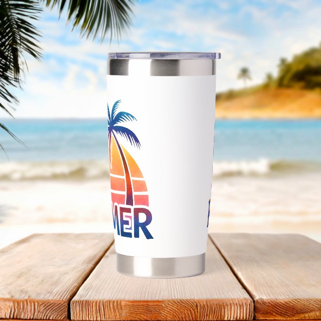 Summer retro sunset palm tree insulated tumbler (Beach)