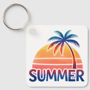 Summer retro sunset palm tree keychain