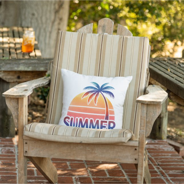Summer retro sunset palm tree outdoor pillow (Chair)