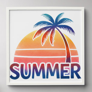 Summer retro sunset palm tree peel and stick photo tile