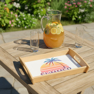 Summer retro sunset palm tree serving tray
