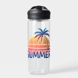 Summer retro sunset palm tree water bottle
