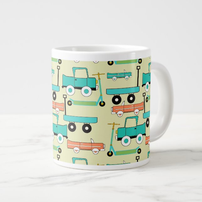 Summer Retro Wheels Scooters Cars Wagons Trucks Giant Coffee Mug (Front Right)