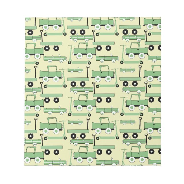 Summer Retro Wheels Scooters Cars Wagons Trucks Notepad (Front)