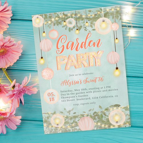 Summer retro whimsical garden party Sweet 16 Invitation