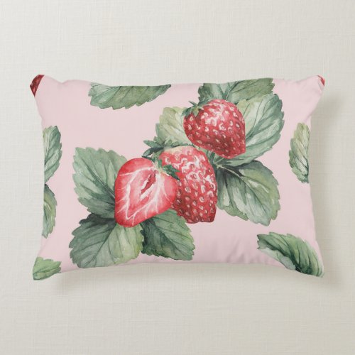 Summer Ripe Strawberries Watercolor Pink Accent Pillow