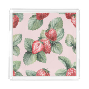 Summer Ripe Strawberries: Watercolor Pink Acrylic Tray