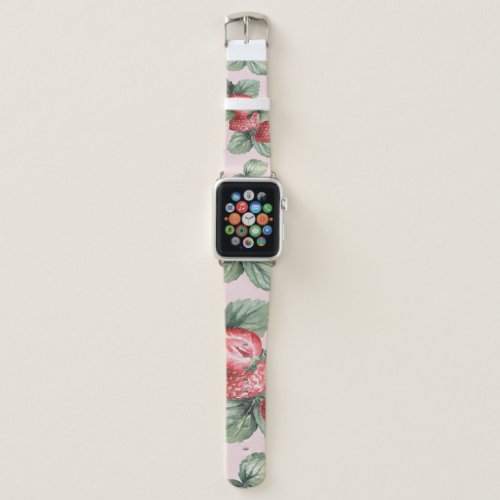 Summer Ripe Strawberries Watercolor Pink Apple Watch Band