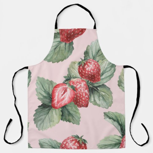 Summer Ripe Strawberries Watercolor Pink Apron
