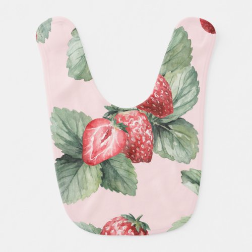Summer Ripe Strawberries Watercolor Pink Baby Bib