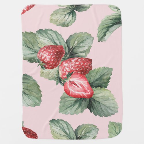 Summer Ripe Strawberries Watercolor Pink Baby Blanket