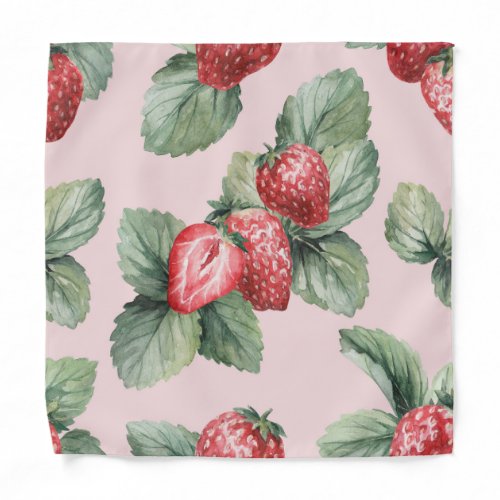 Summer Ripe Strawberries Watercolor Pink Bandana