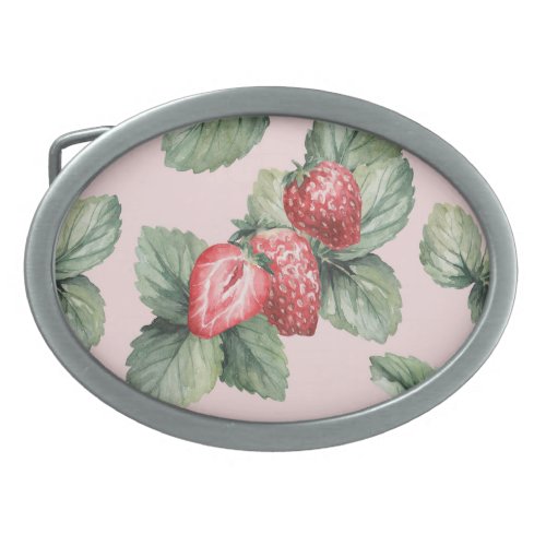 Summer Ripe Strawberries Watercolor Pink Belt Buckle