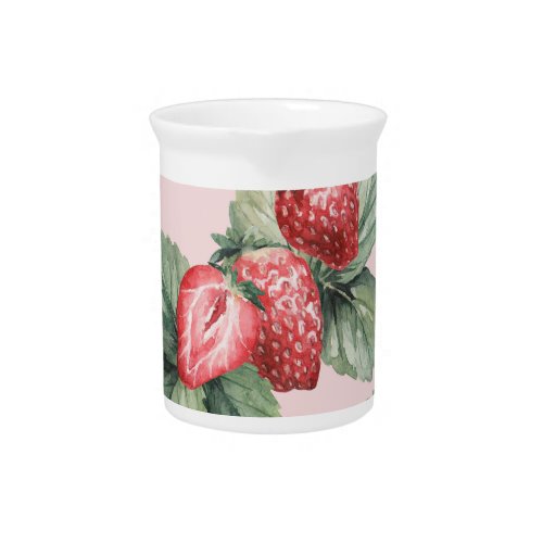 Summer Ripe Strawberries Watercolor Pink Beverage Pitcher