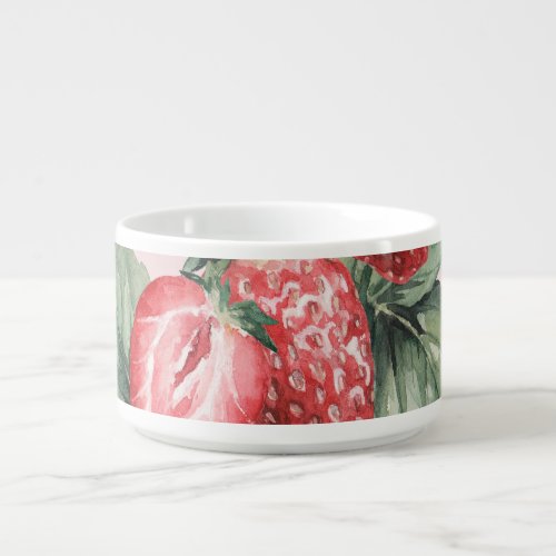 Summer Ripe Strawberries Watercolor Pink Bowl