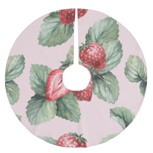 Summer Ripe Strawberries Watercolor Pink Brushed Polyester Tree Skirt