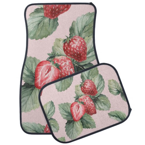 Summer Ripe Strawberries Watercolor Pink Car Floor Mat