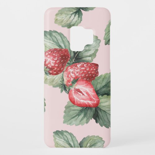 Summer Ripe Strawberries Watercolor Pink Case_Mate Samsung Galaxy S9 Case