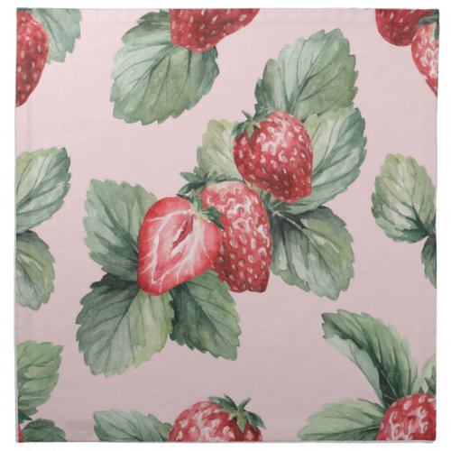 Summer Ripe Strawberries Watercolor Pink Cloth Napkin