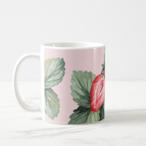 Summer Ripe Strawberries Watercolor Pink Coffee Mug