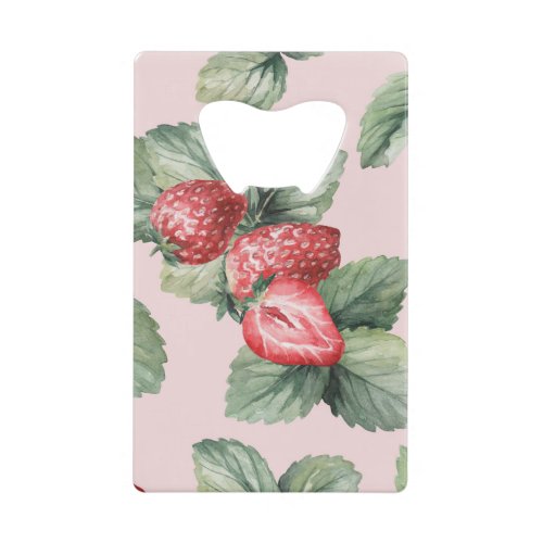 Summer Ripe Strawberries Watercolor Pink Credit Card Bottle Opener