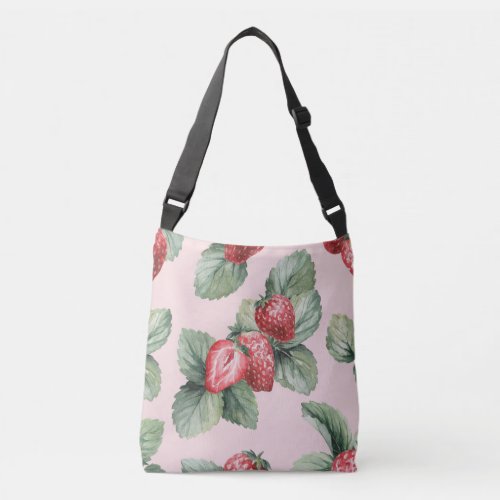 Summer Ripe Strawberries Watercolor Pink Crossbody Bag