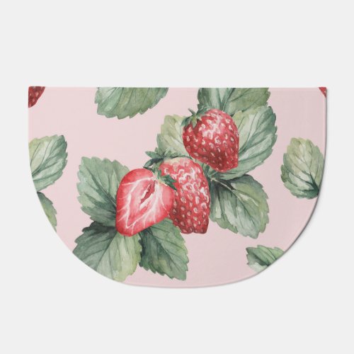 Summer Ripe Strawberries Watercolor Pink Doormat