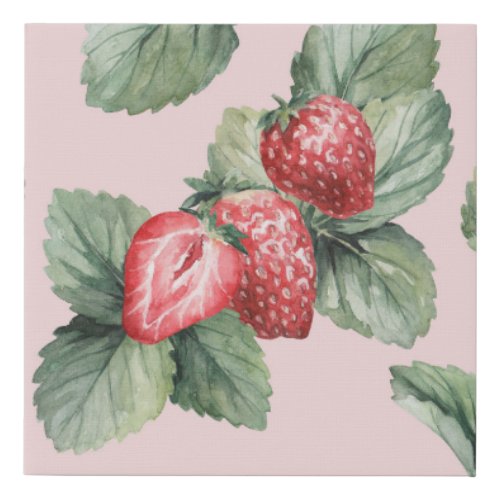 Summer Ripe Strawberries Watercolor Pink Faux Canvas Print
