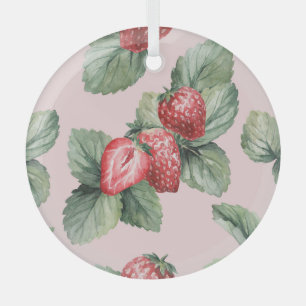 Summer Ripe Strawberries: Watercolor Pink Glass Ornament