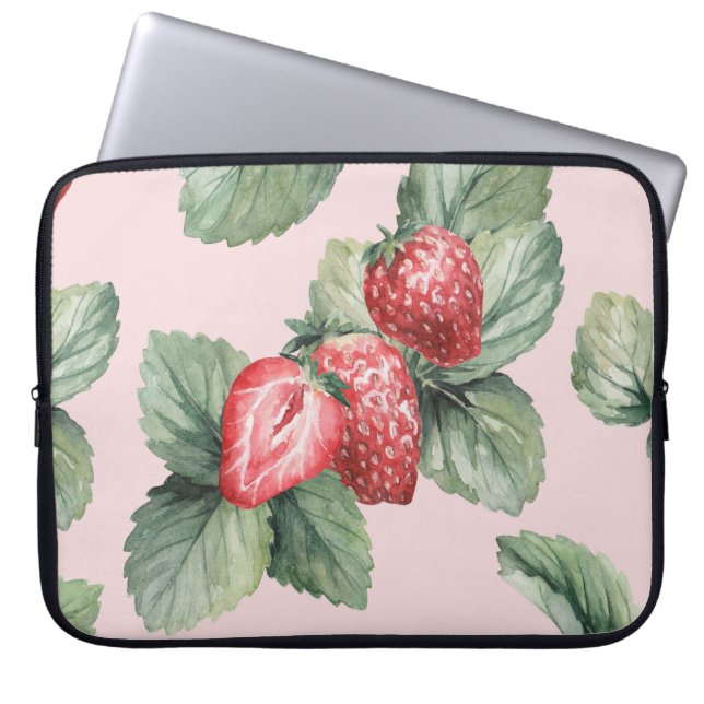 Summer Ripe Strawberries: Watercolor Pink Laptop Sleeve (Front)