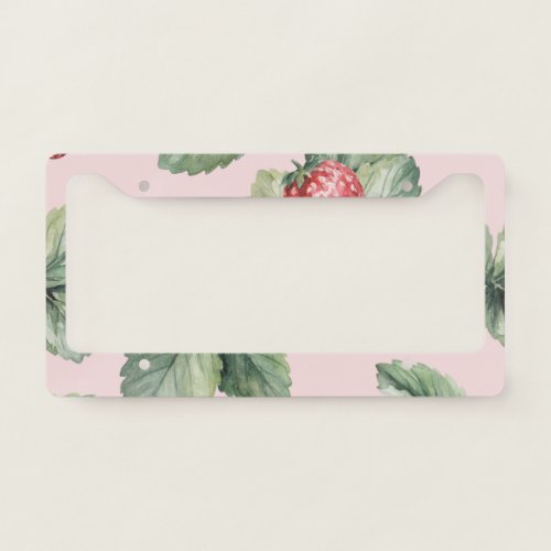 Summer Ripe Strawberries Watercolor Pink License Plate Frame
