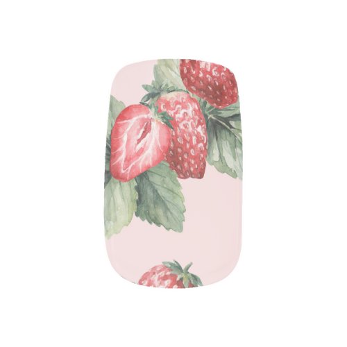 Summer Ripe Strawberries Watercolor Pink Minx Nail Art