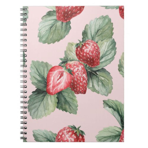 Summer Ripe Strawberries Watercolor Pink Notebook
