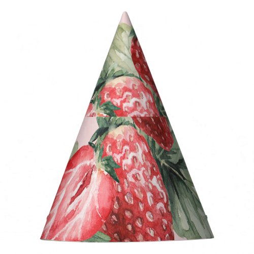 Summer Ripe Strawberries Watercolor Pink Party Hat