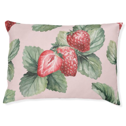 Summer Ripe Strawberries Watercolor Pink Pet Bed