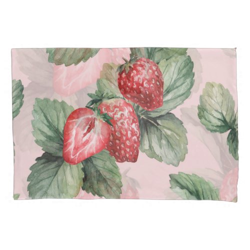 Summer Ripe Strawberries Watercolor Pink Pillow Case