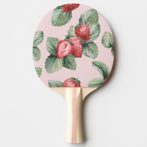 Summer Ripe Strawberries Watercolor Pink Ping Pong Paddle