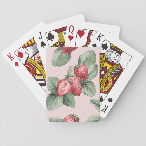 Summer Ripe Strawberries Watercolor Pink Playing Cards