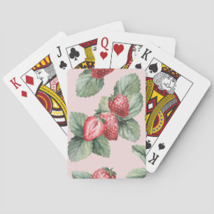 Summer Ripe Strawberries: Watercolor Pink Poker Cards