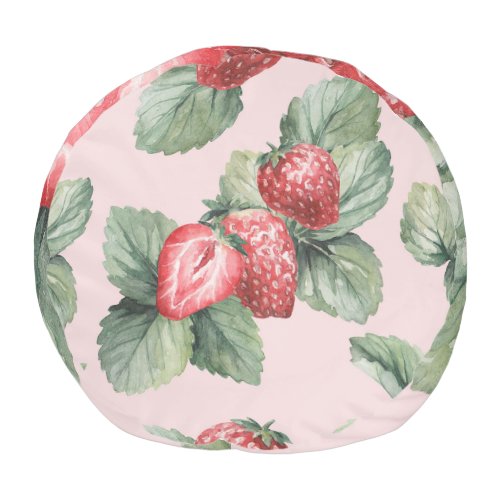 Summer Ripe Strawberries Watercolor Pink Pouf
