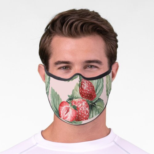 Summer Ripe Strawberries Watercolor Pink Premium Face Mask