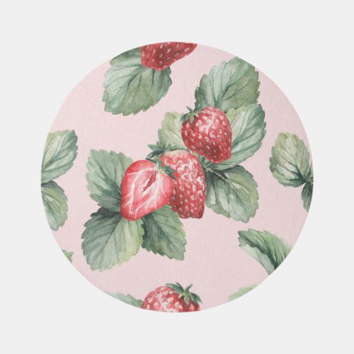 Summer Ripe Strawberries Watercolor Pink Rug