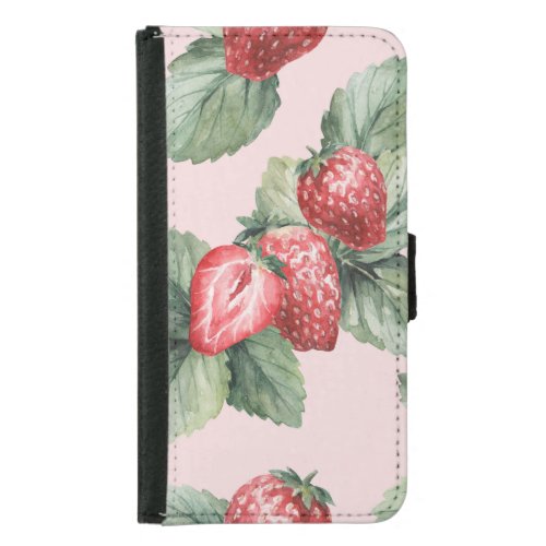 Summer Ripe Strawberries Watercolor Pink Samsung Galaxy S5 Wallet Case