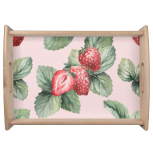 Summer Ripe Strawberries: Watercolor Pink Serving Tray